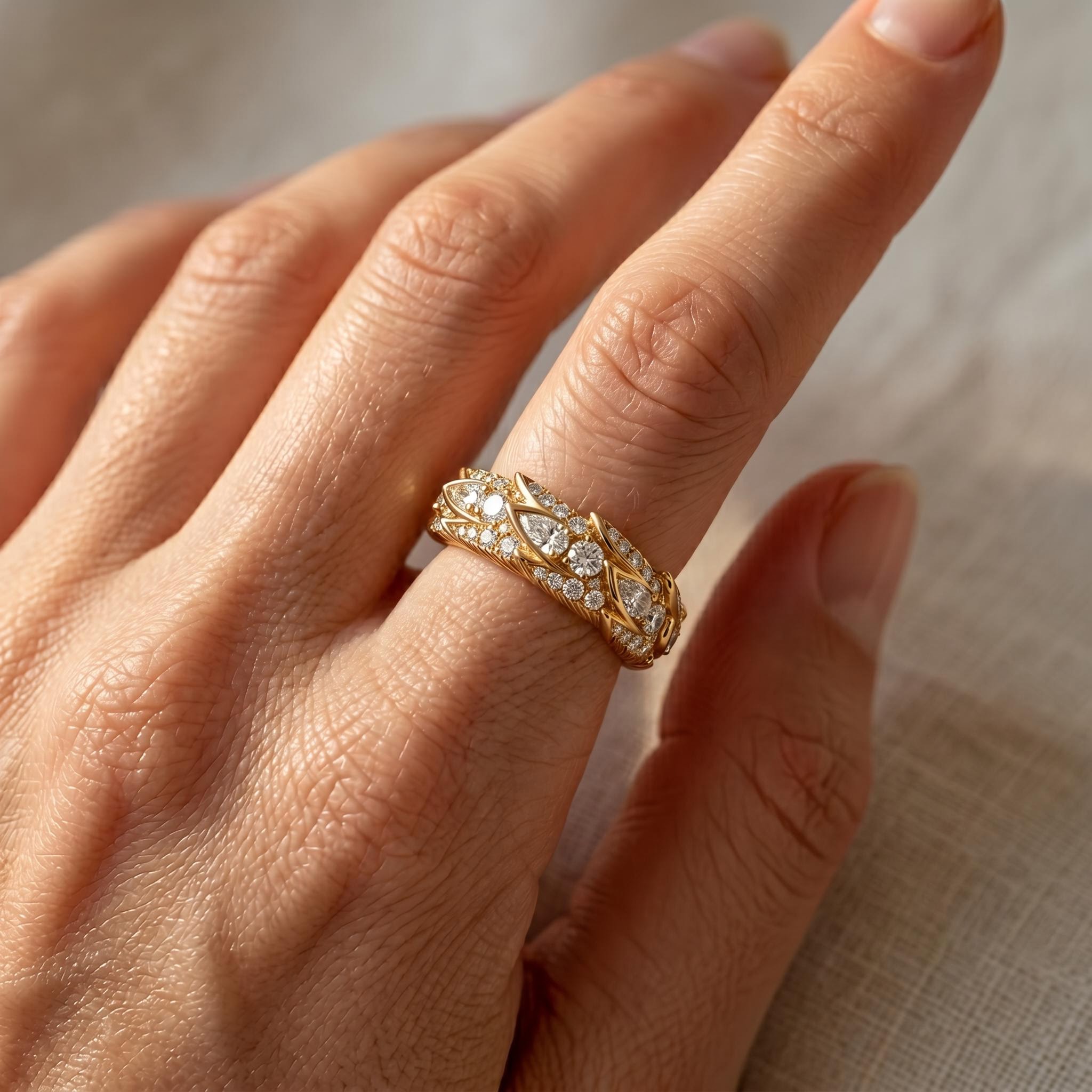 1.8 ct.tw. Leafy Pear+ Round Cut Wedding Band