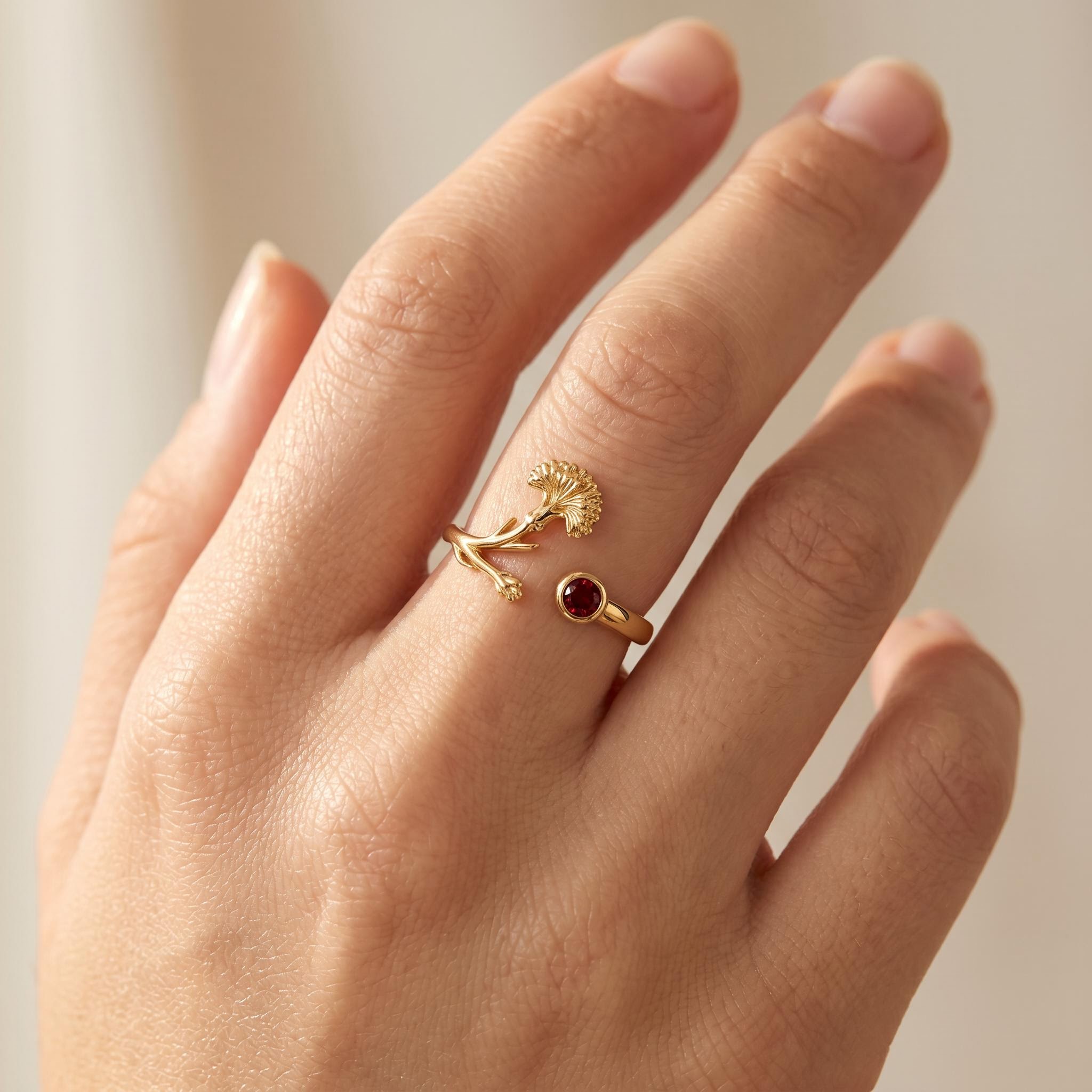 Personalized Birth Flower with Birthstone Open Women's Ring