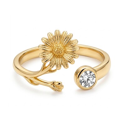 Personalized Birth Flower with Birthstone Open Women's Ring