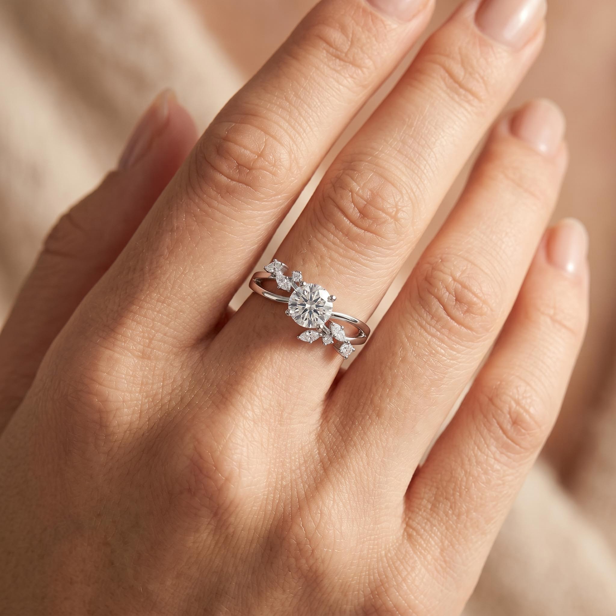 1.38 ct.tw. Vine Inspired Round Cut Engagement Ring