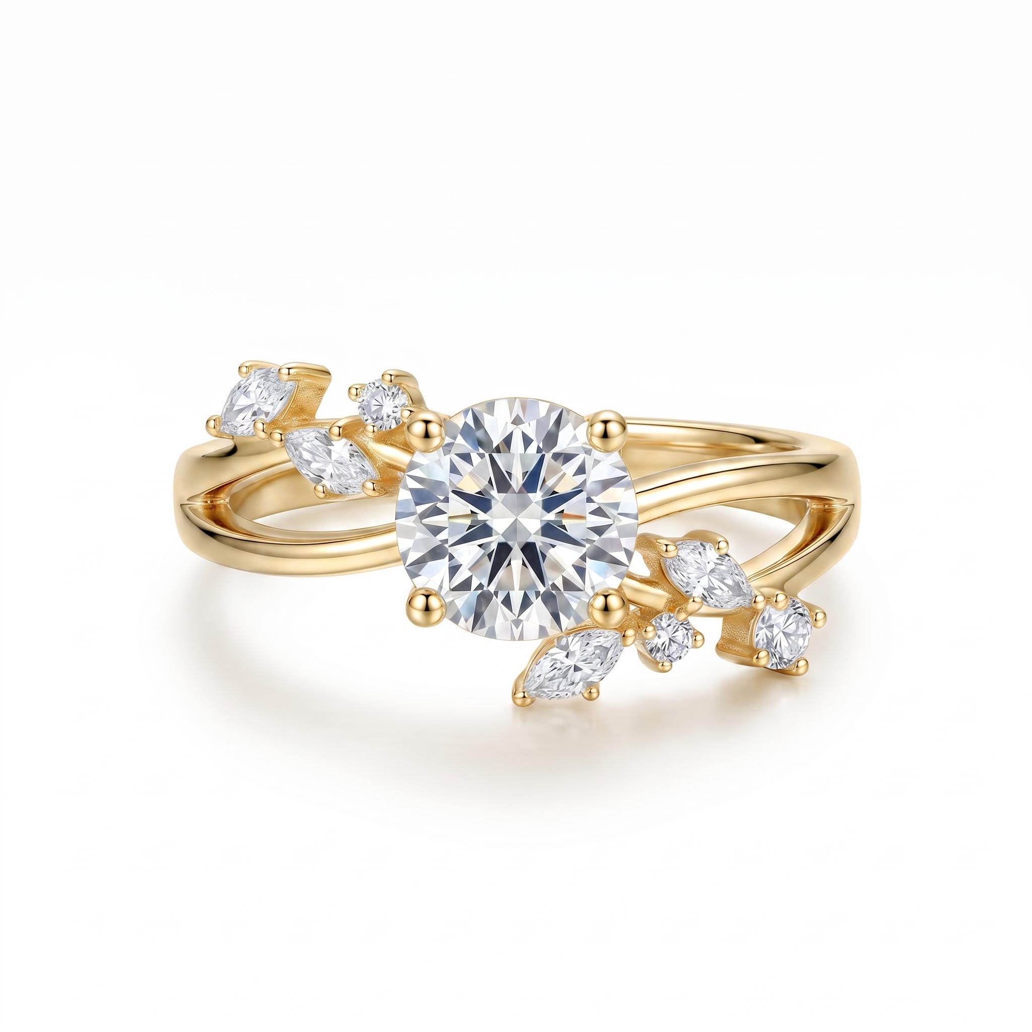 1.38 ct.tw. Vine Inspired Round Cut Engagement Ring