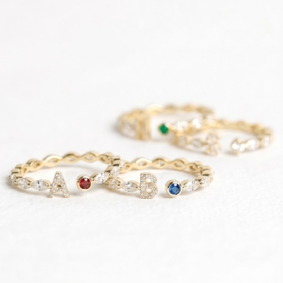 Custom Initial Letters with Birthstone Marquise Cut Women's Band