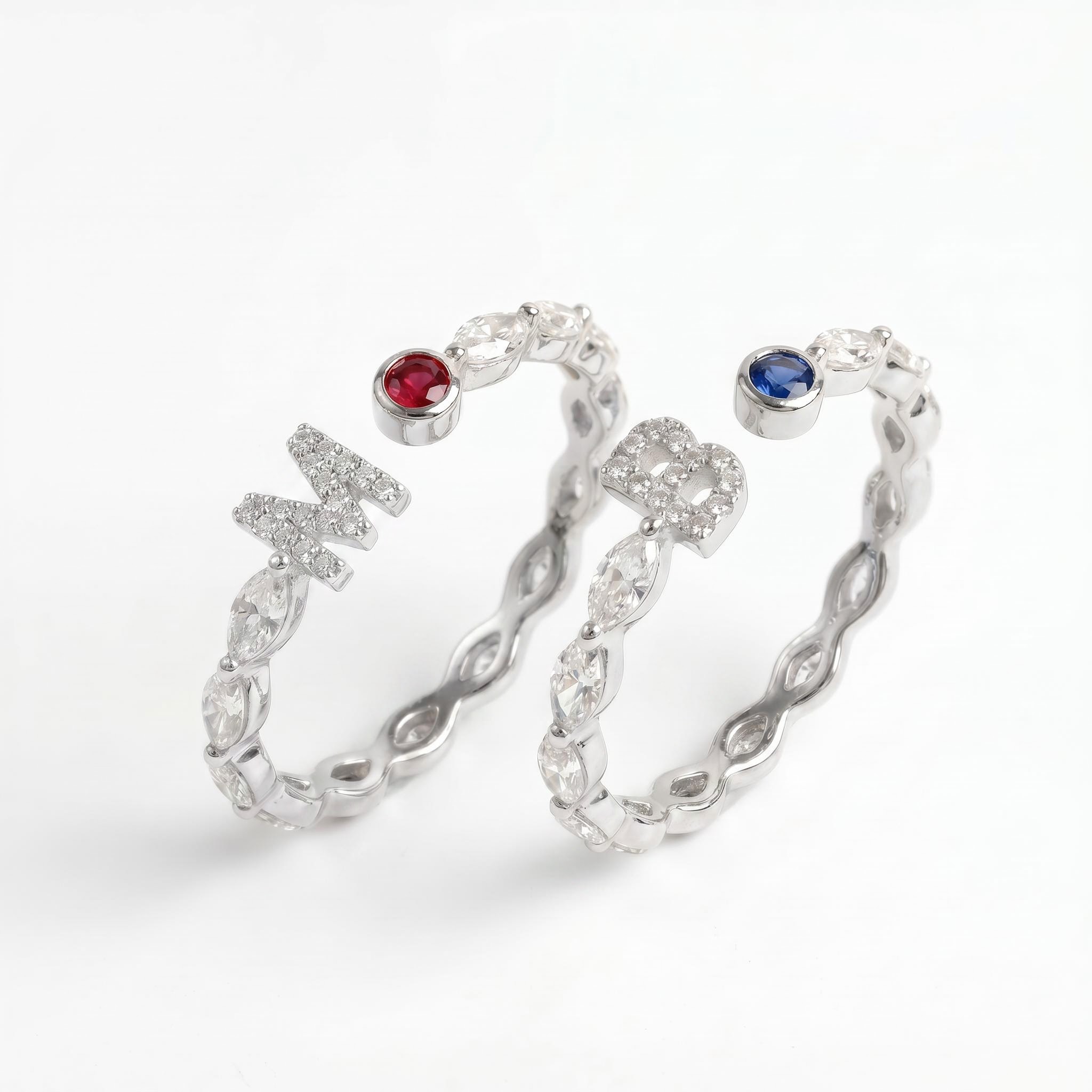 Custom Initial Letters with Birthstone Marquise Cut Women's Band