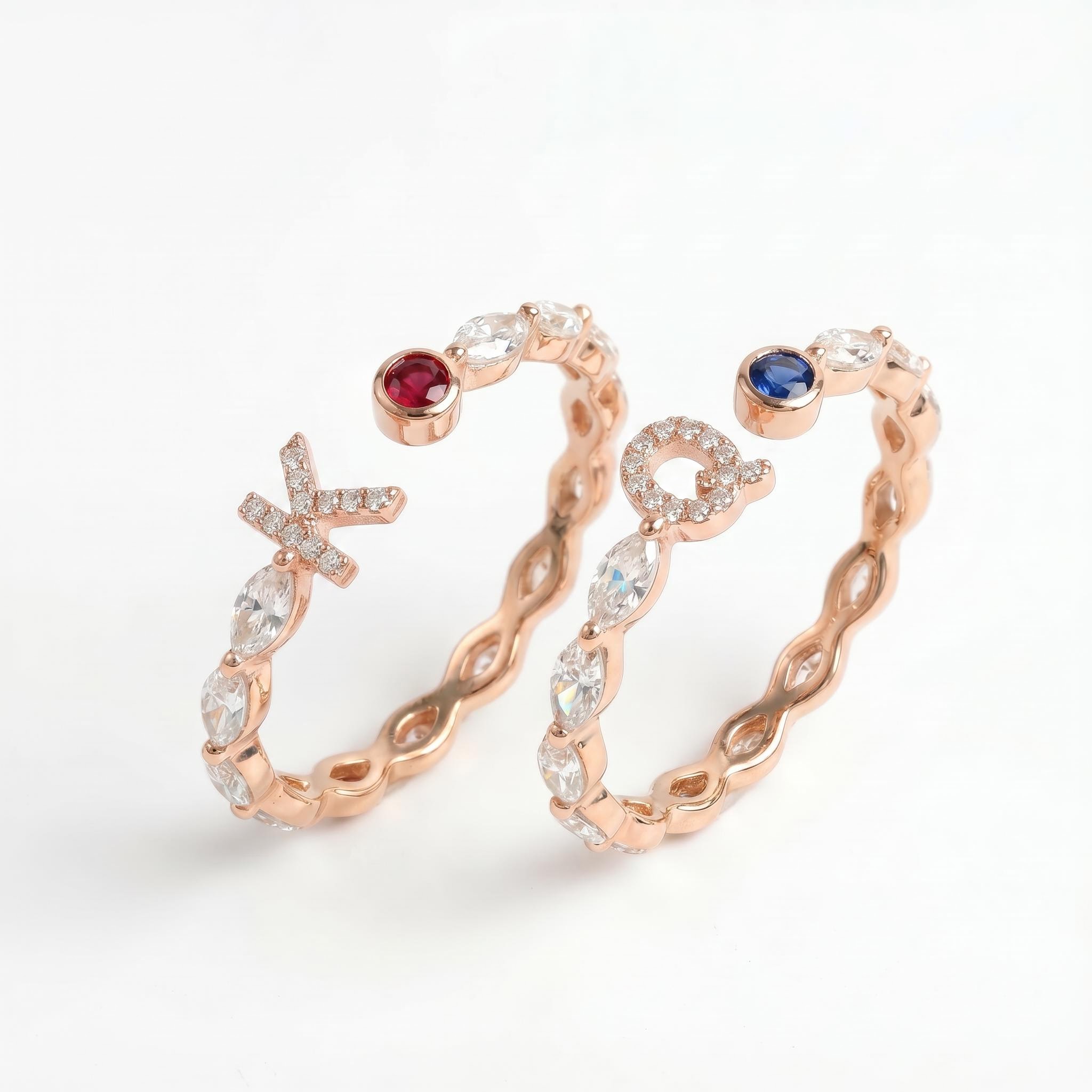 Custom Initial Letters with Birthstone Marquise Cut Women's Band