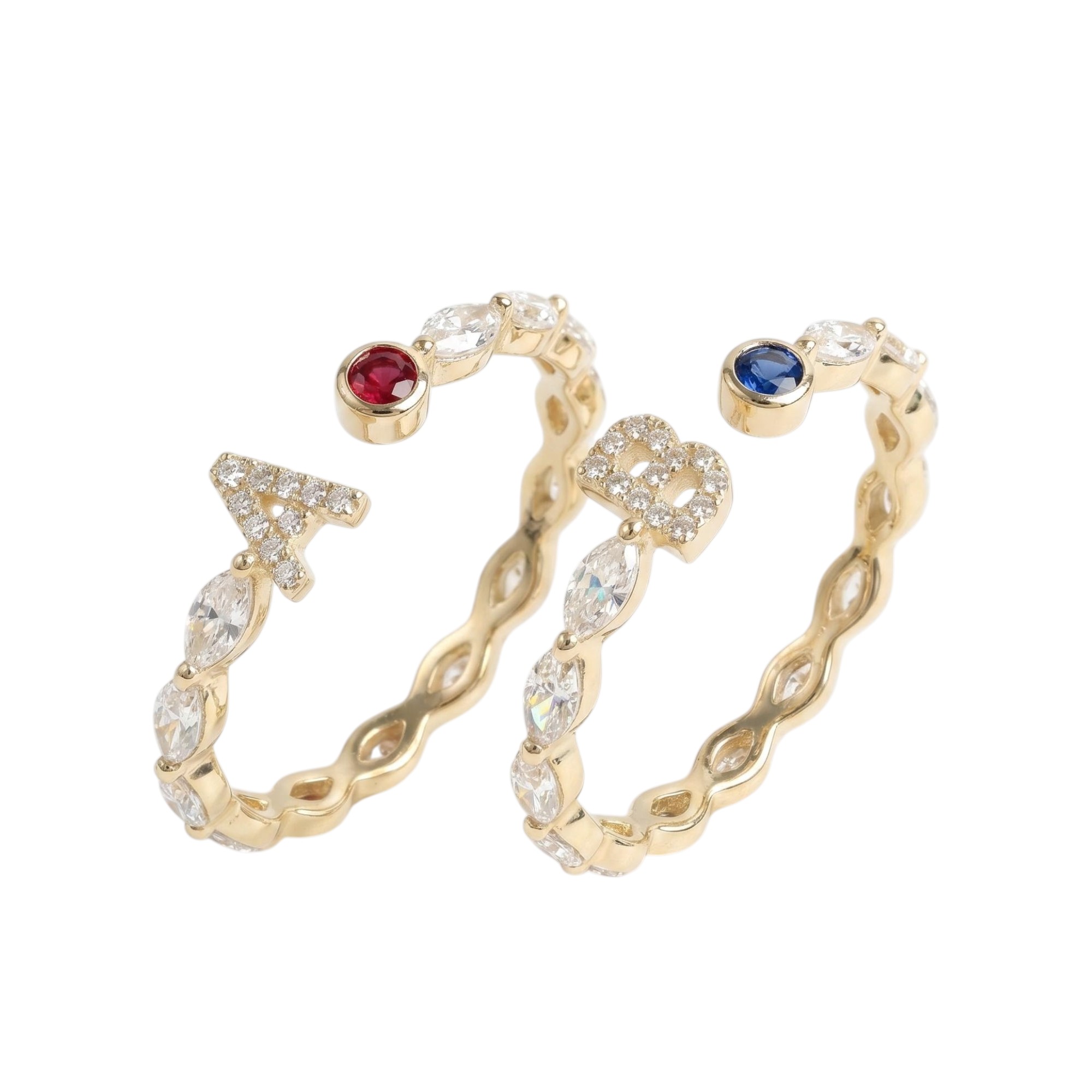 Custom Initial Letters with Birthstone Marquise Cut Women's Band