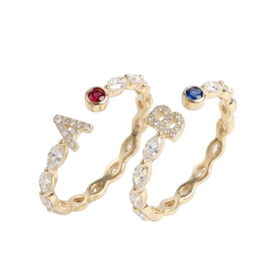 Custom Initial Letters with Birthstone Marquise Cut Women's Band