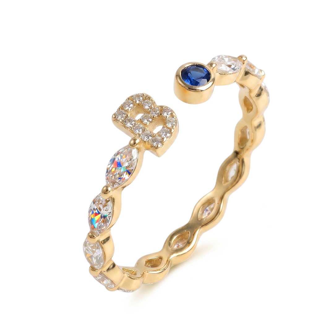 Custom Initial Letters with Birthstone Marquise Cut Women's Band Custom Initial Letters with Birthstone Marquise Cut Women's Band