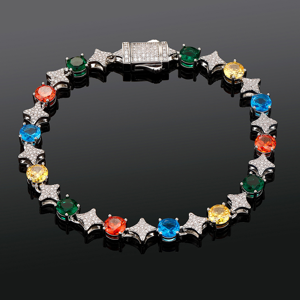 Iced Out Multi-color Star Tennis Bracelet