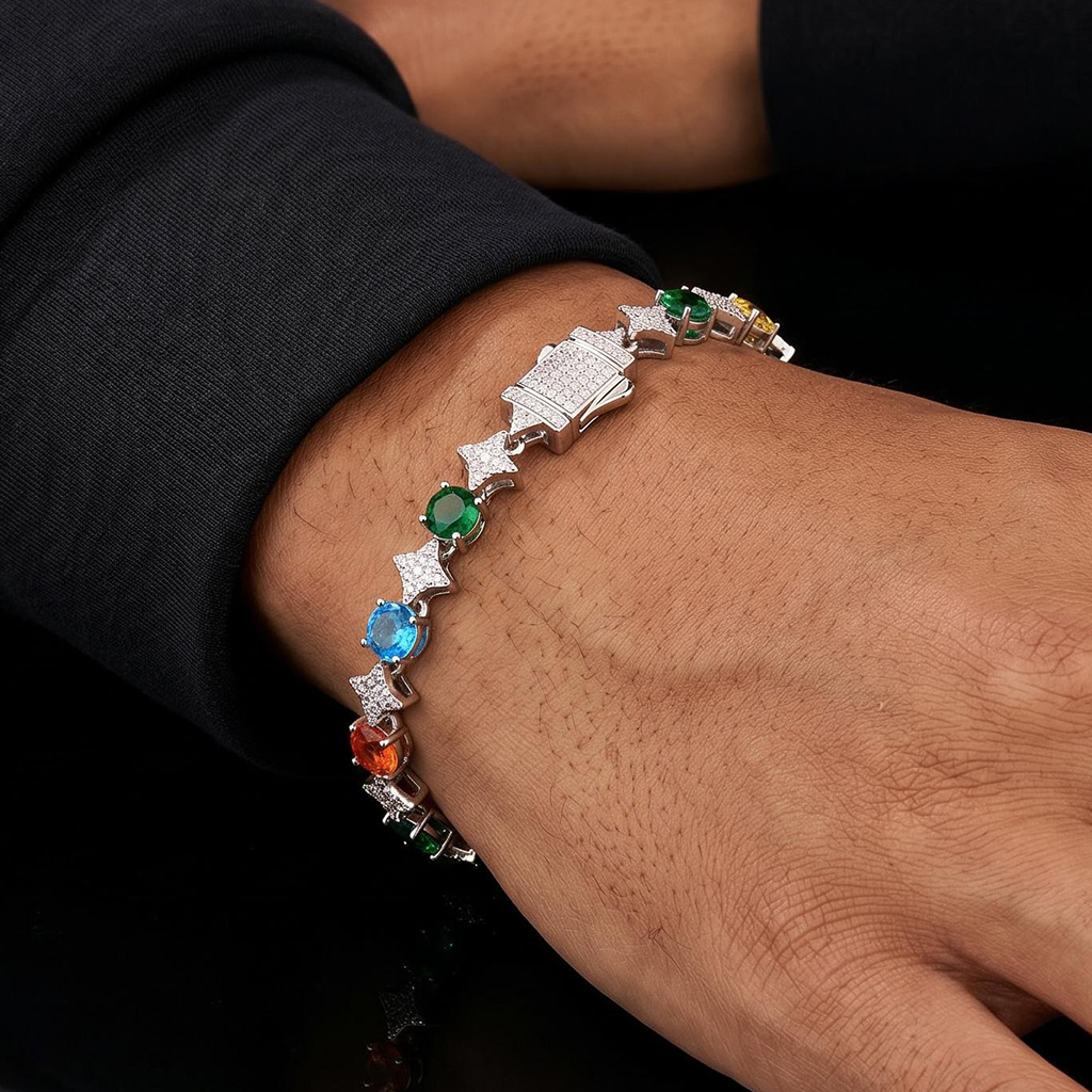 Iced Out Multi-color Star Tennis Bracelet