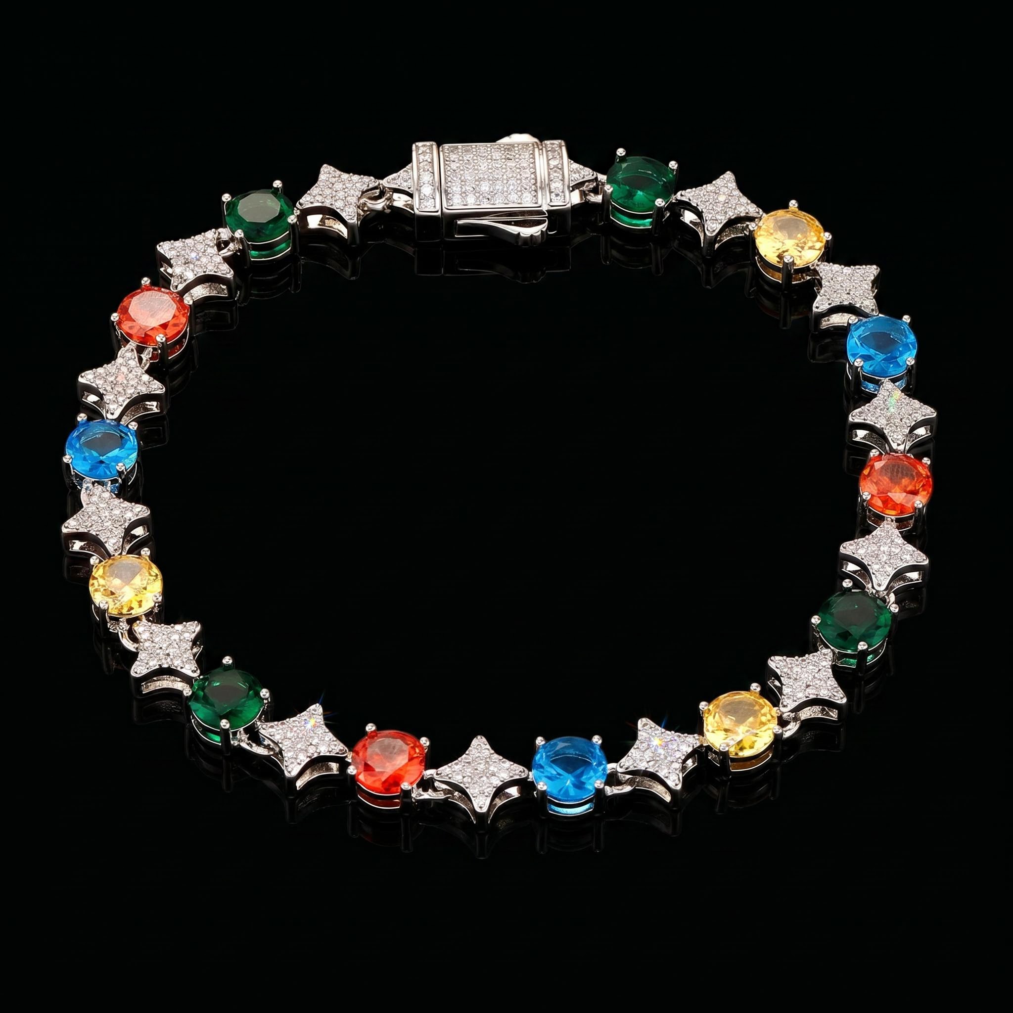 Iced Out Multi-color Star Tennis Bracelet Iced Out Multi-color Star Tennis Bracelet