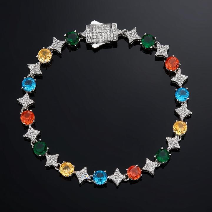 Iced Out Multi-color Star Tennis Bracelet Iced Out Multi-color Star Tennis Bracelet