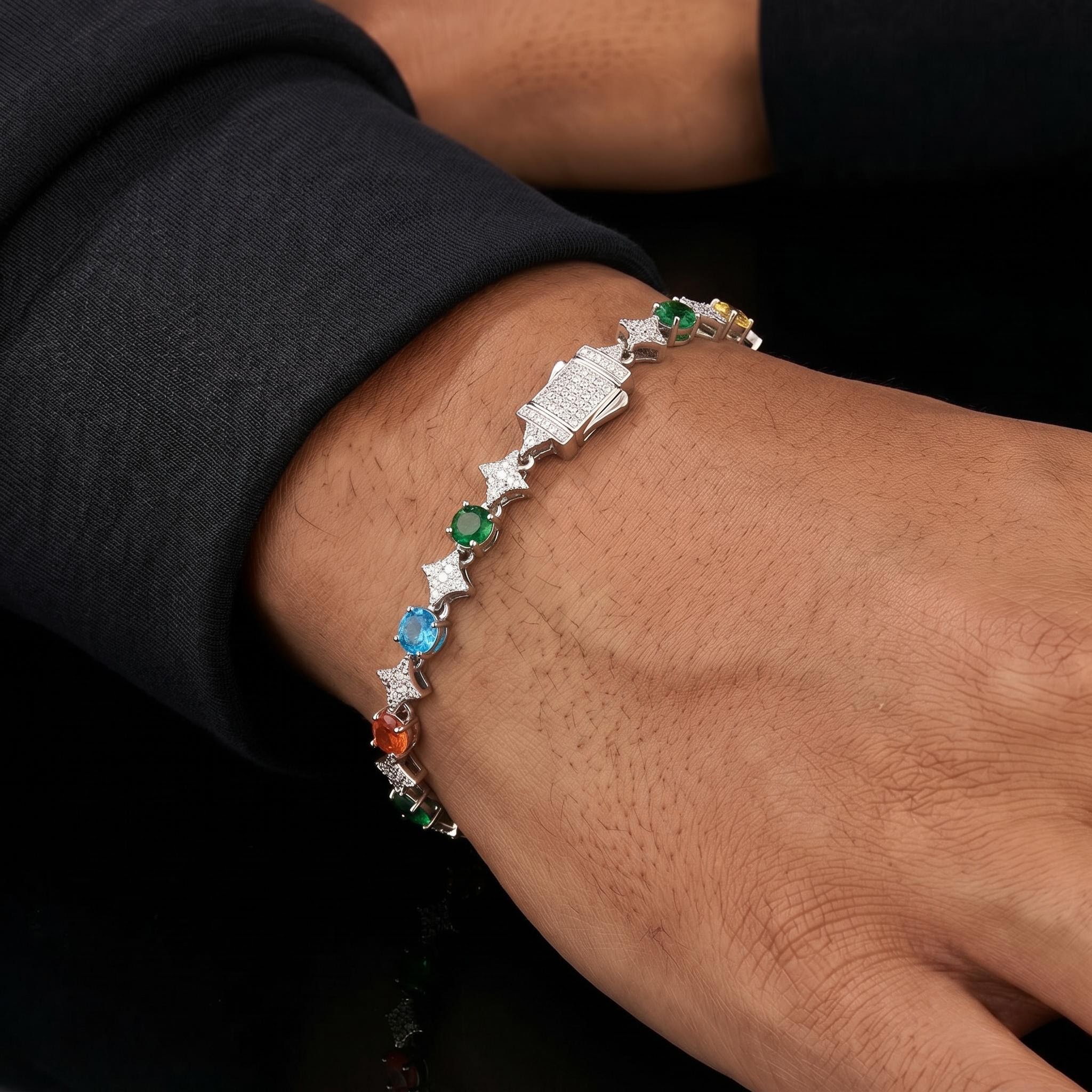 Iced Out Multi-color Star Tennis Bracelet Iced Out Multi-color Star Tennis Bracelet