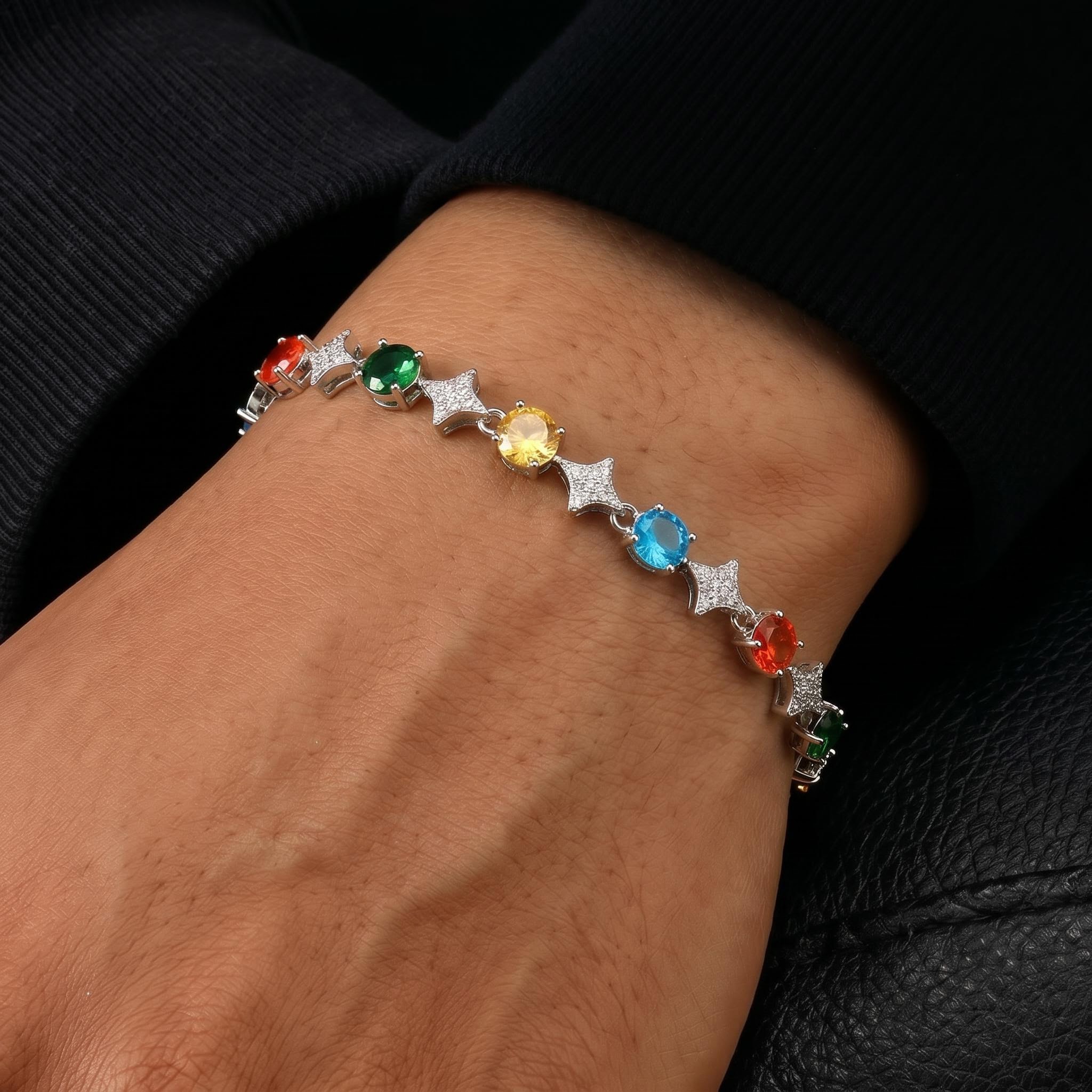 Iced Out Multi-color Star Tennis Bracelet Iced Out Multi-color Star Tennis Bracelet