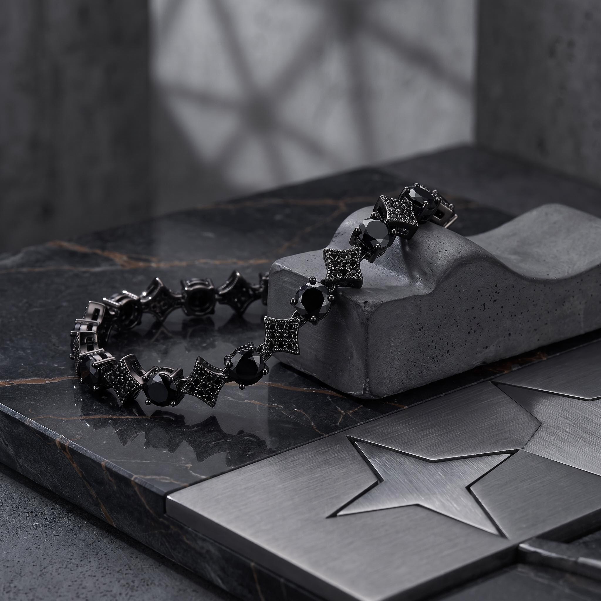 Iced Out Black Star Tennis Bracelet Iced Out Black Star Tennis Bracelet