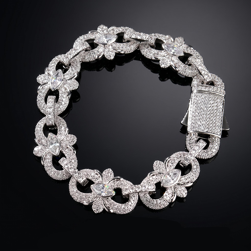 16mm Iced Out Marquise-Cut Infinity Flower Bracelet