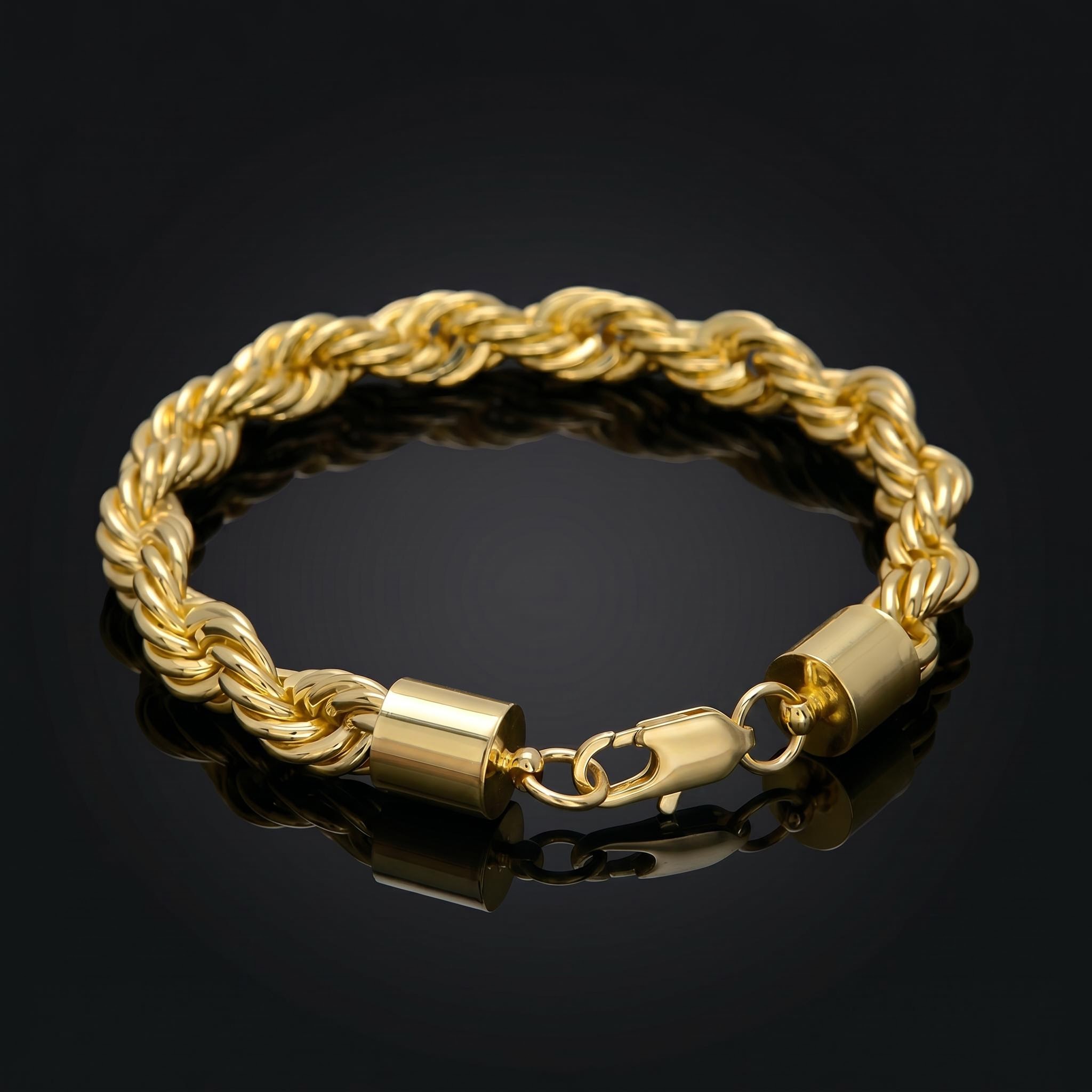 10mm Stainless Steel Rope Bracelet in Gold