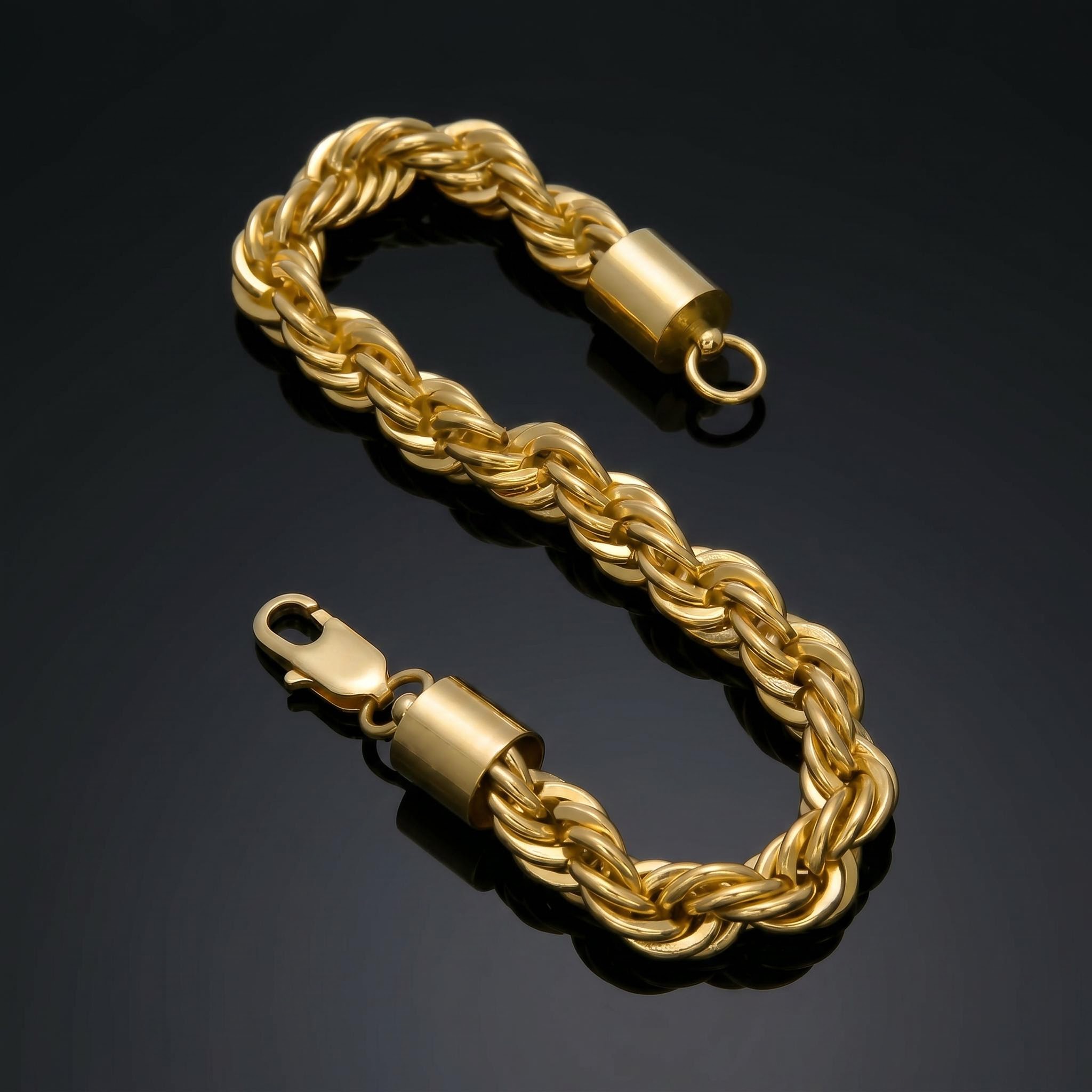 10mm Stainless Steel Rope Bracelet in Gold