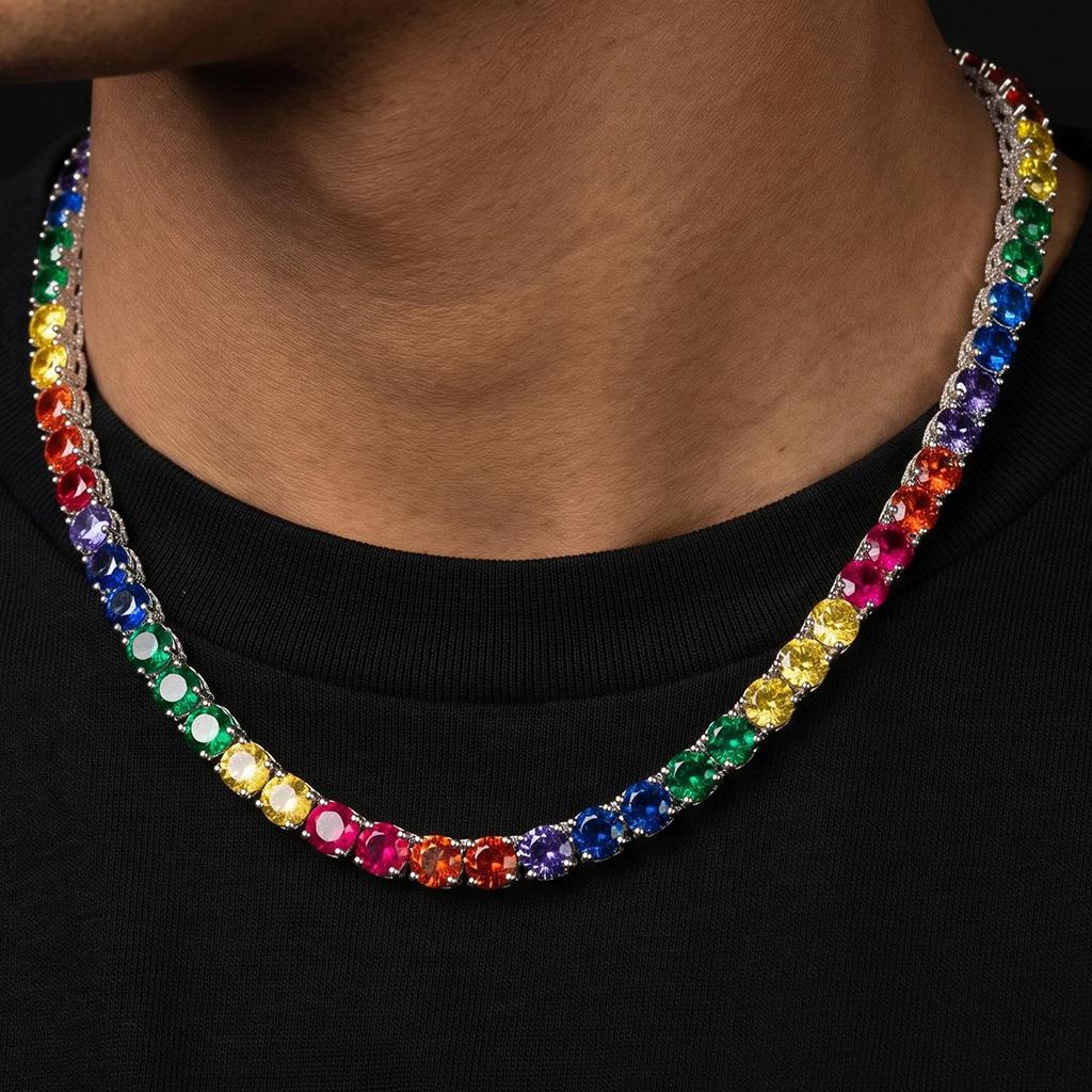 6.5mm Multi-color Iced Out Sides Tennis Chain