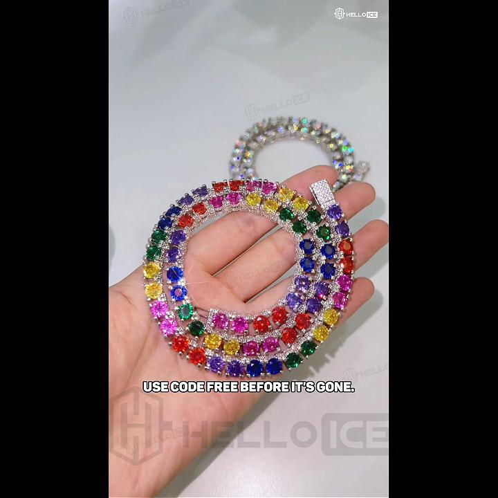 6.5mm Multi-color Iced Out Sides Tennis Chain