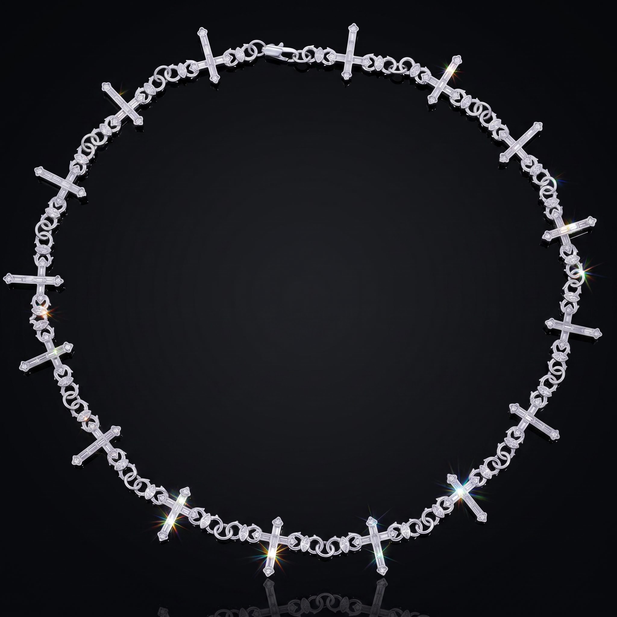 Iced-Out Baguette & Marquise Cut Thorn Cross Chain