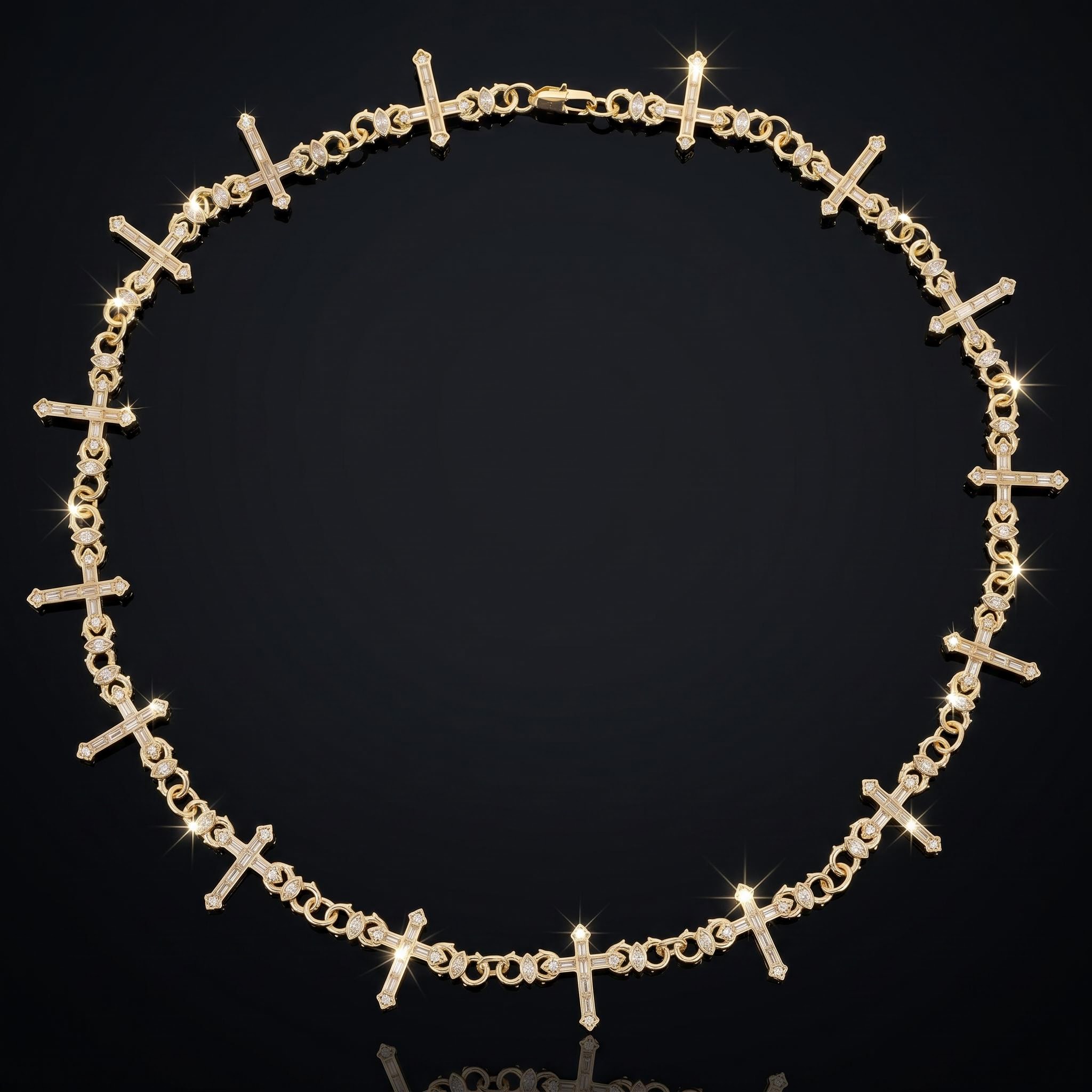 Iced-Out Baguette & Marquise Cut Thorn Cross Chain