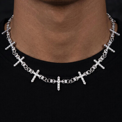 Iced-Out Baguette & Marquise Cut Thorn Cross Chain