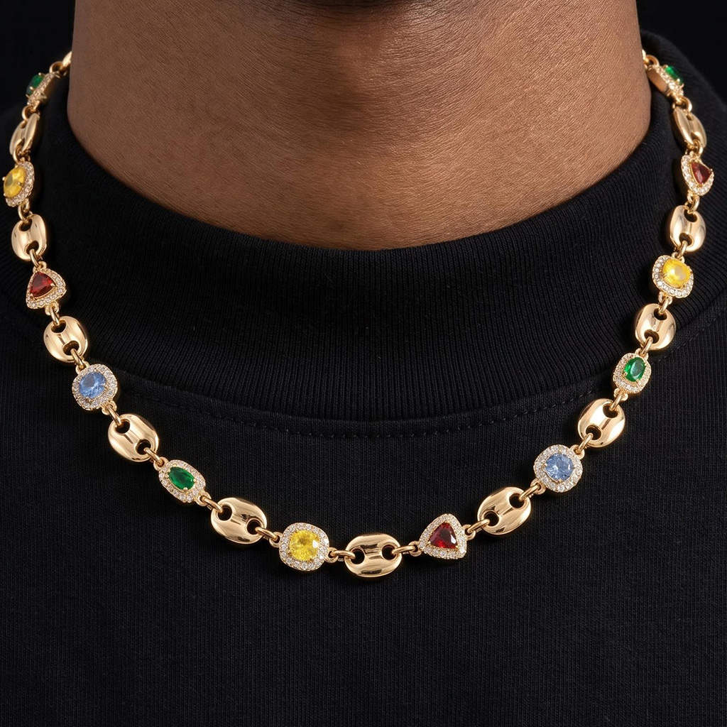 Iced Out 10mm Multi-color Gemstone Chain