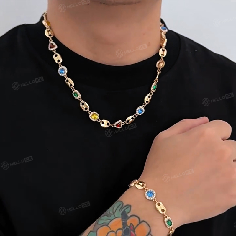 Iced Out 10mm Multi-color Gemstone Chain Iced Out 10mm Multi-color Gemstone Chain