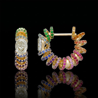 Iced Out Multi-color Rainbow Hoop Earrings