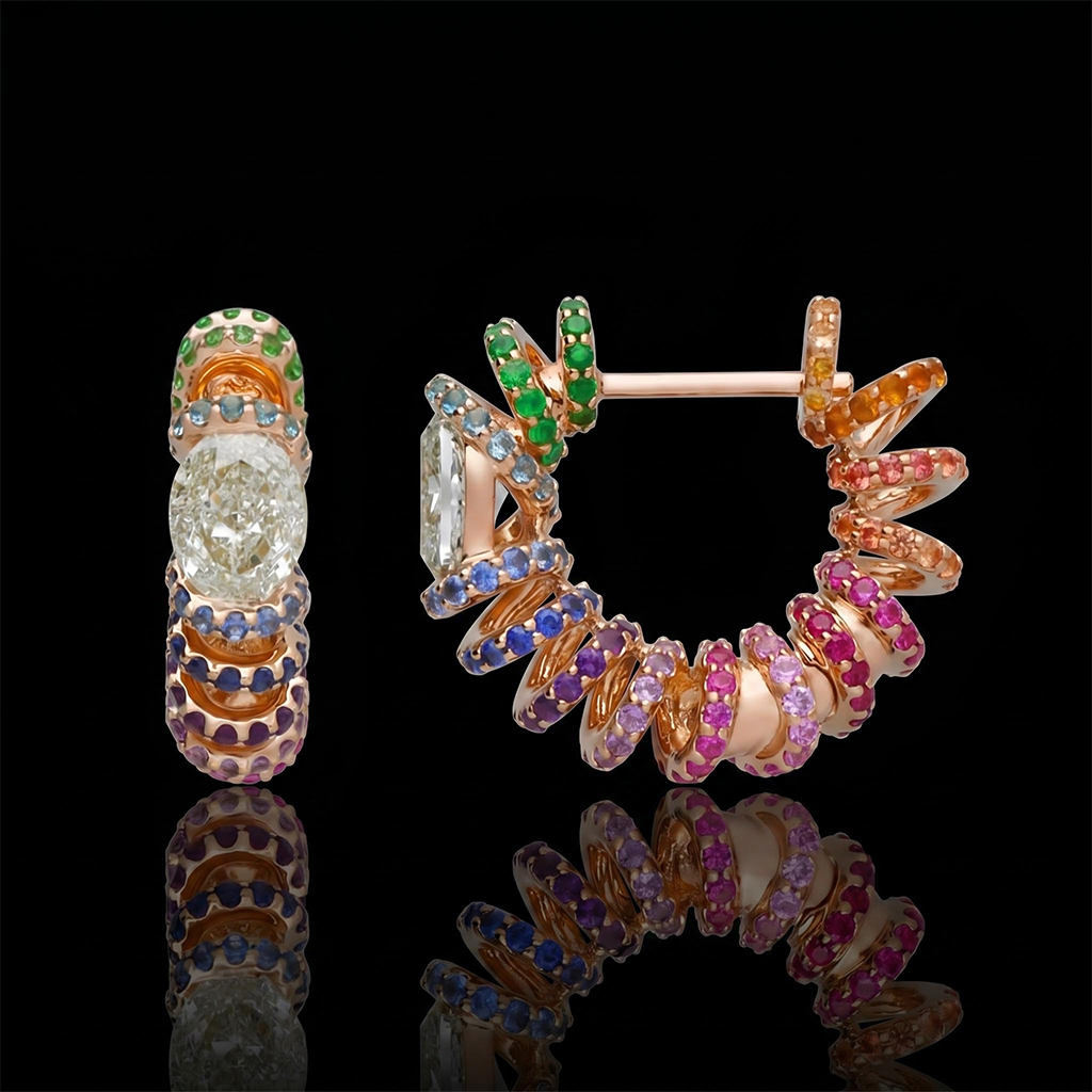 Iced Out Multi-color Rainbow Hoop Earrings Iced Out Multi-color Rainbow Hoop Earrings