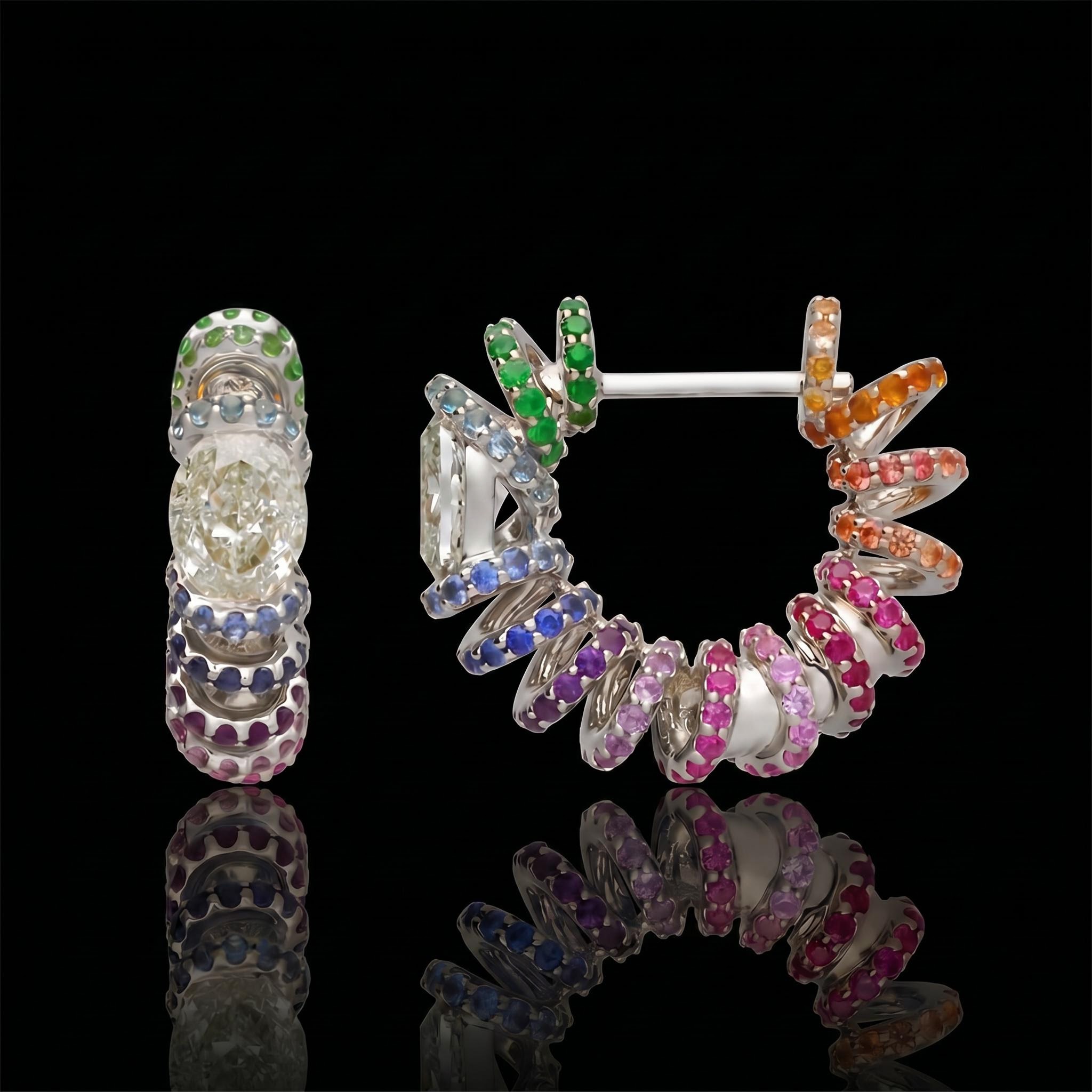 Iced Out Multi-color Rainbow Hoop Earrings Iced Out Multi-color Rainbow Hoop Earrings