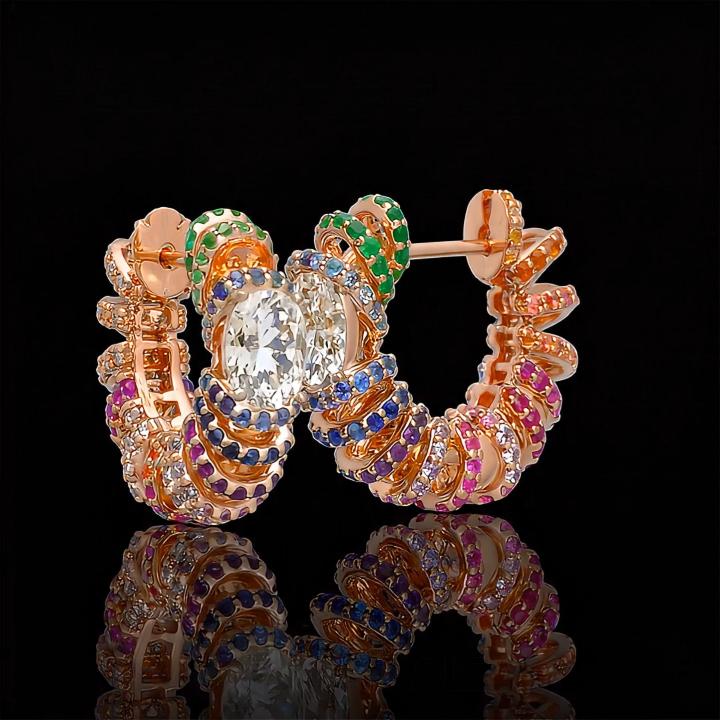 Iced Out Multi-color Rainbow Hoop Earrings