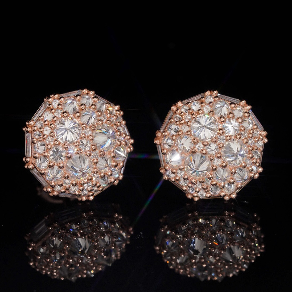 Iced Out Round&Baguette Mosaic Setting Inverted Earrings