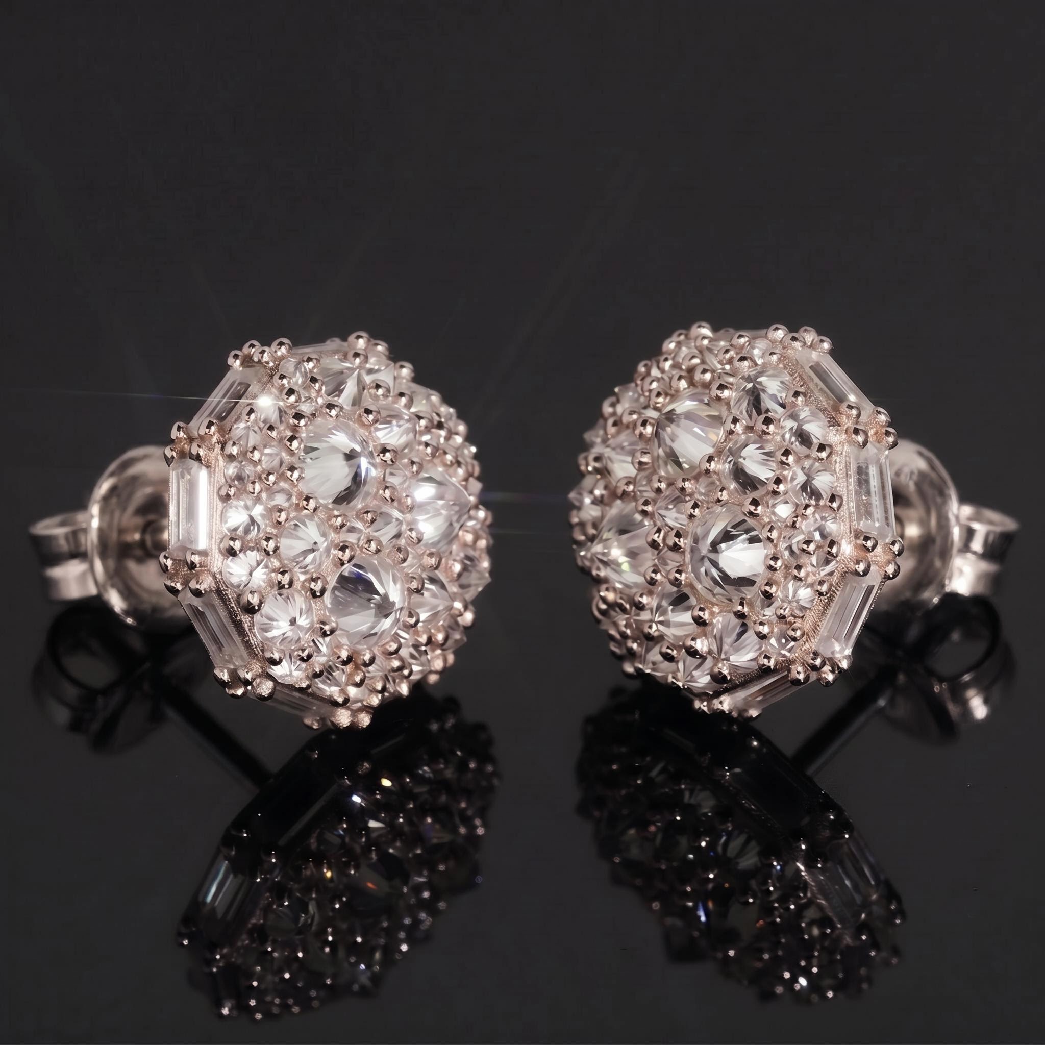 Iced Out Round&Baguette Mosaic Setting Inverted Earrings