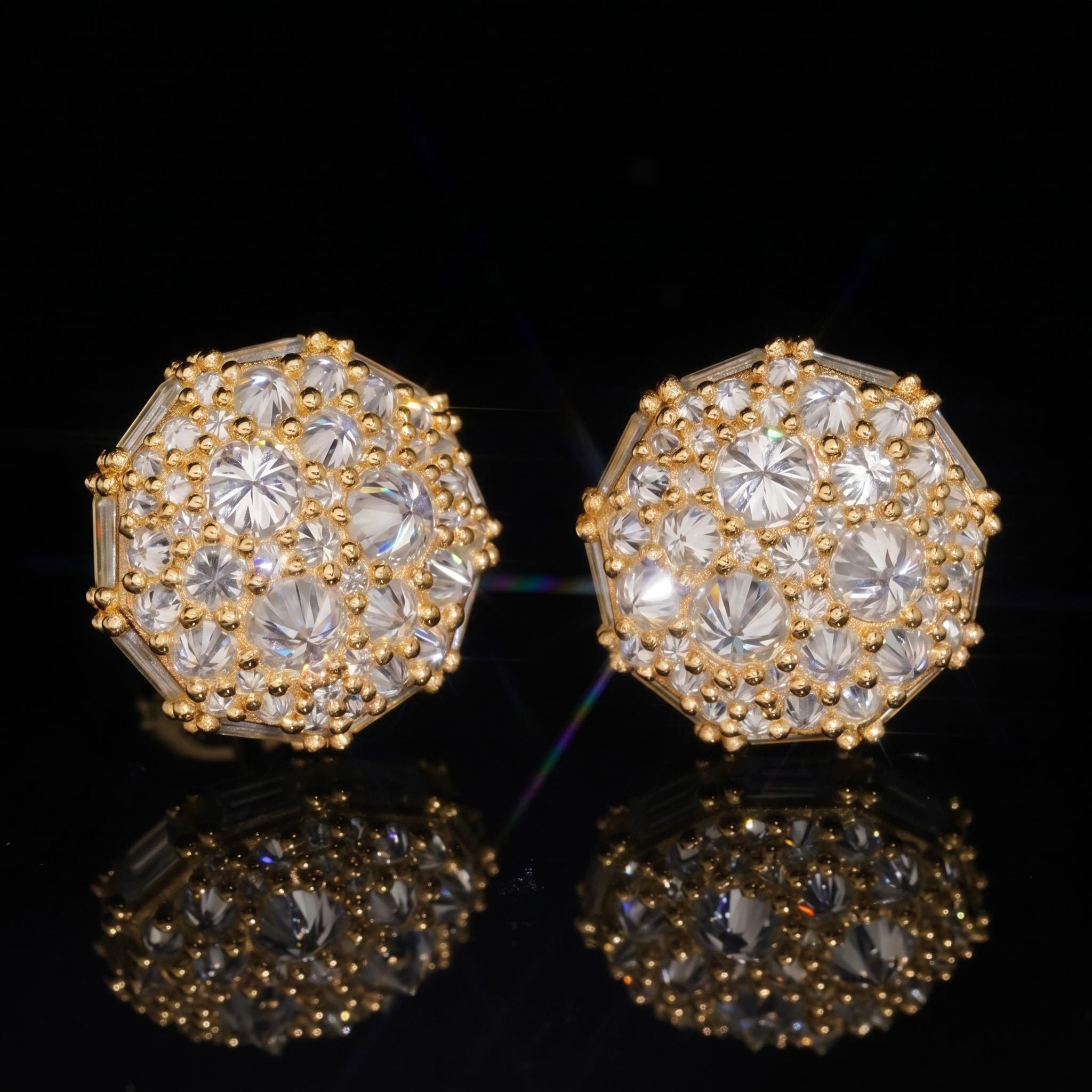 Iced Out Round&Baguette Mosaic Setting Inverted Earrings