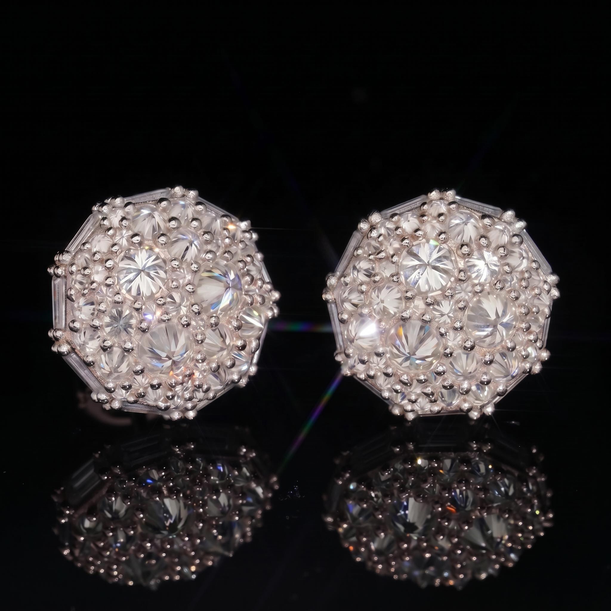 Iced Out Round&Baguette Mosaic Setting Inverted Earrings