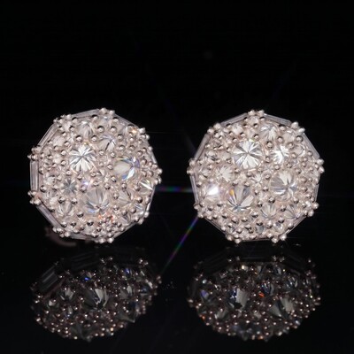 Iced Out Round&Baguette Mosaic Setting Inverted Earrings