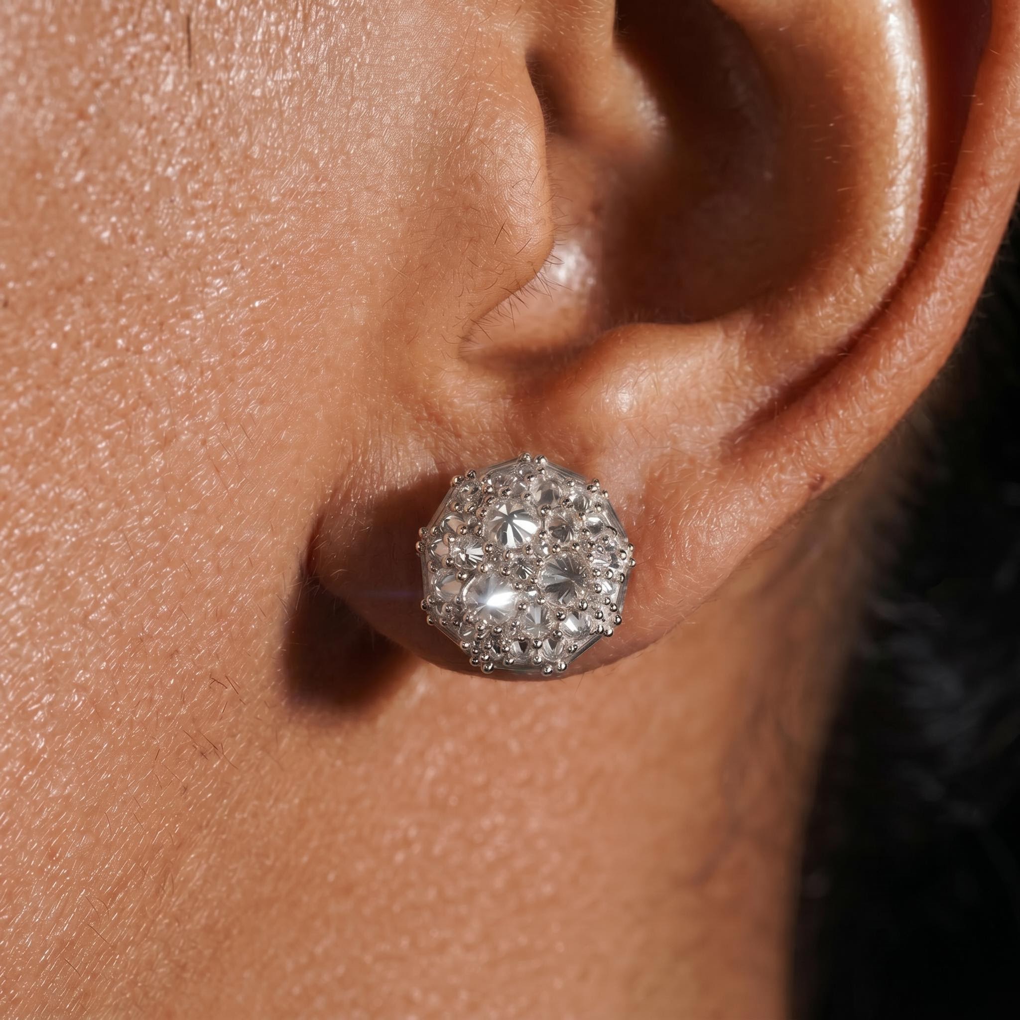 Iced Out Round&Baguette Mosaic Setting Inverted Earrings