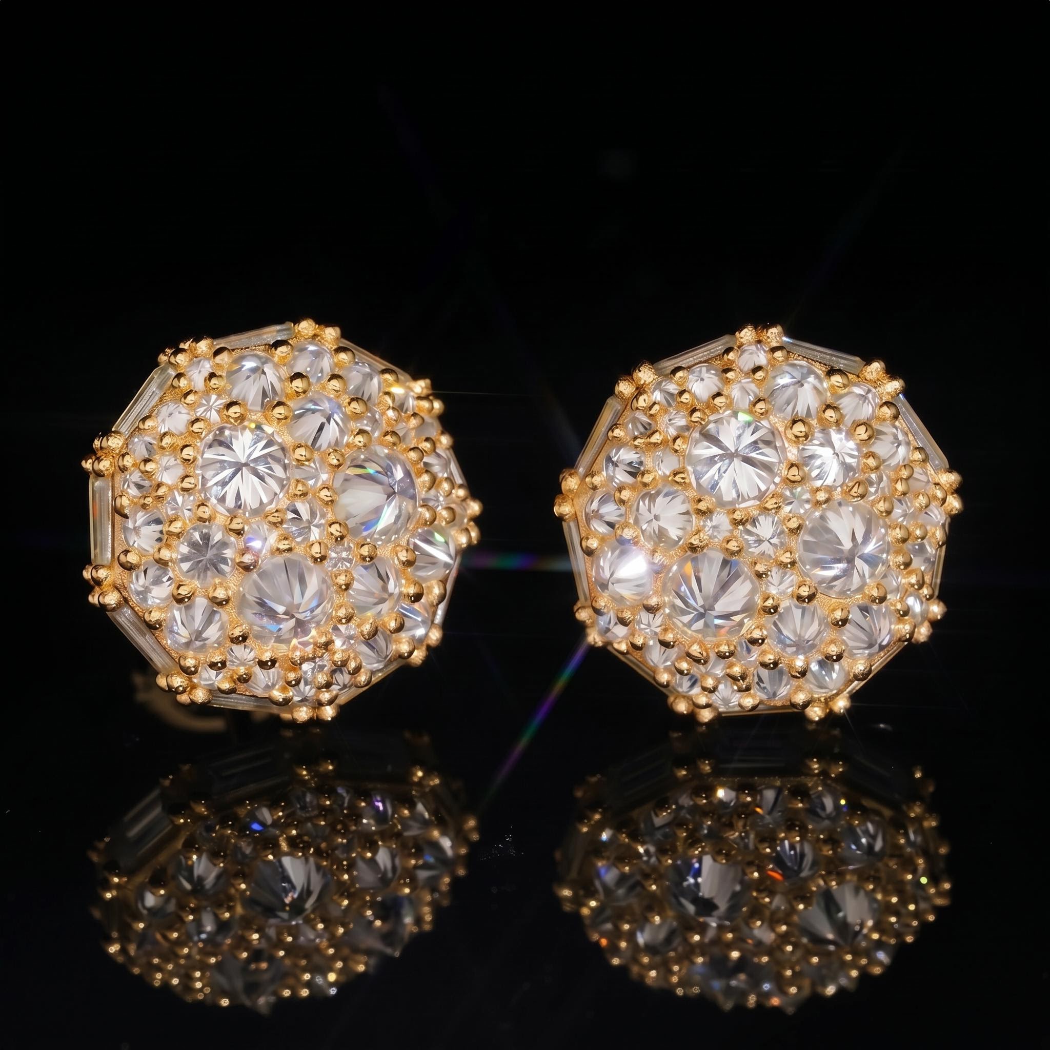 Iced Out Round&Baguette Mosaic Setting Inverted Earrings Iced Out Round&Baguette Mosaic Setting Inverted Earrings