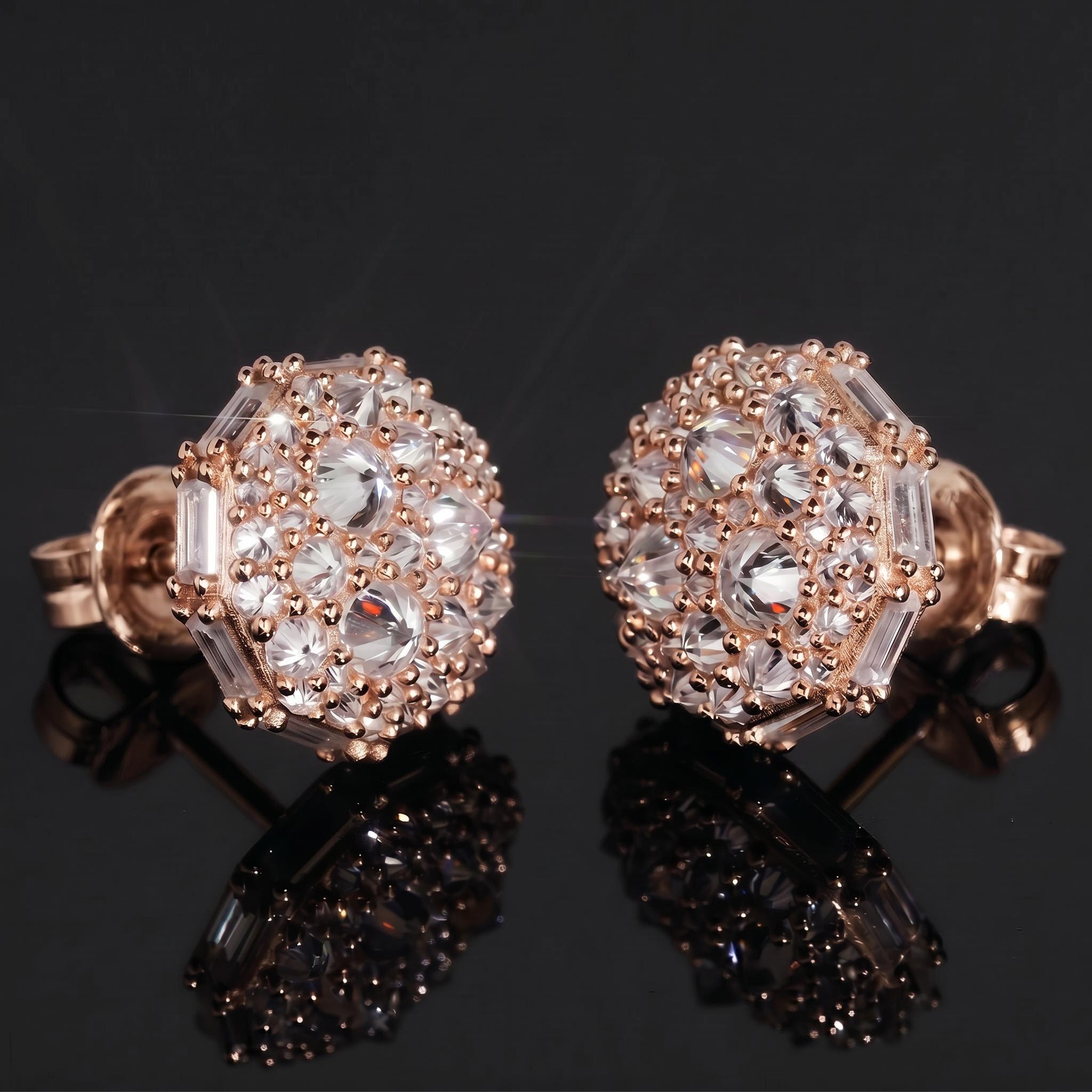 Iced Out Round&Baguette Mosaic Setting Inverted Earrings Iced Out Round&Baguette Mosaic Setting Inverted Earrings
