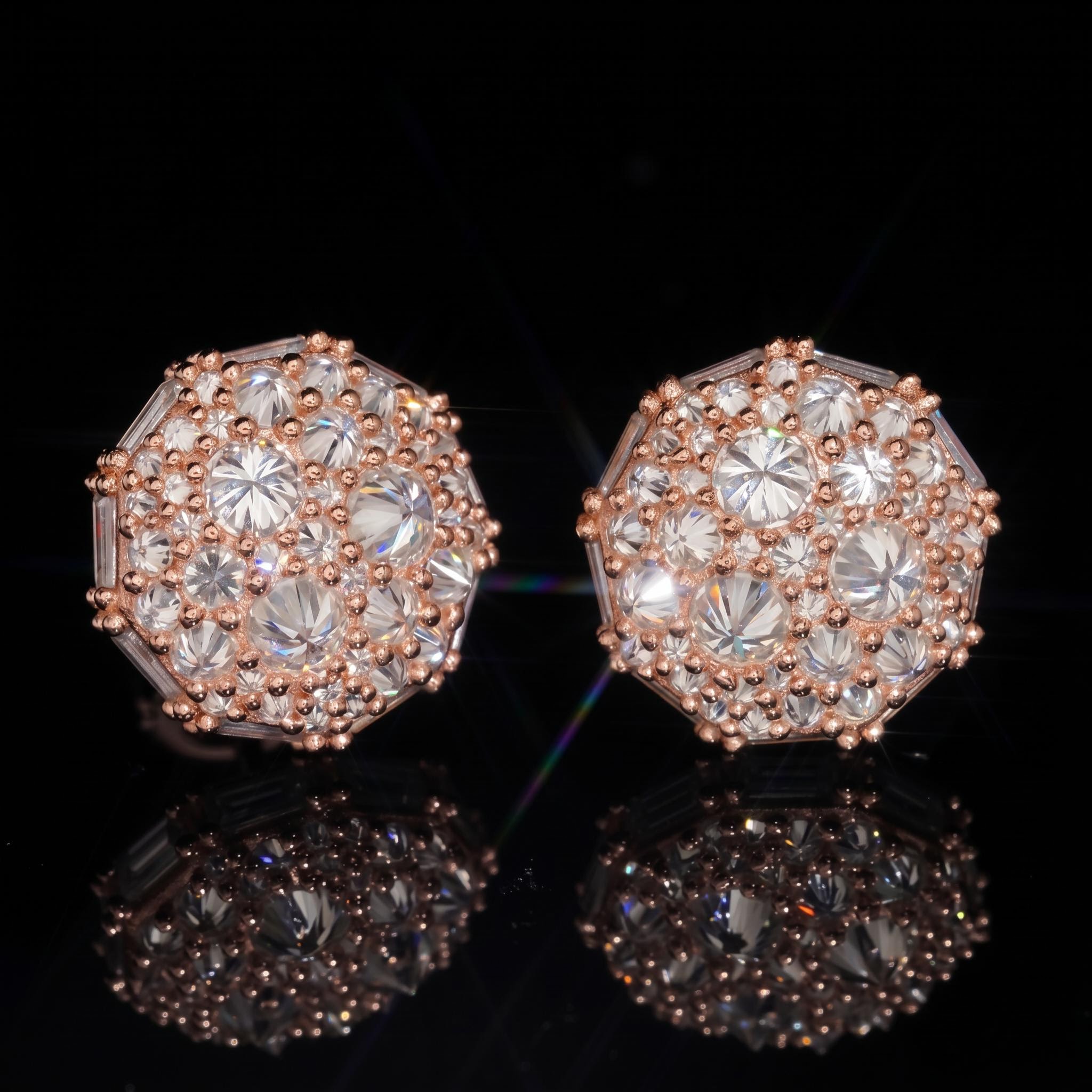 Iced Out Round&Baguette Mosaic Setting Inverted Earrings Iced Out Round&Baguette Mosaic Setting Inverted Earrings