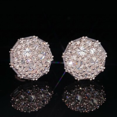 Iced Out Round&Baguette Mosaic Setting Inverted Earrings