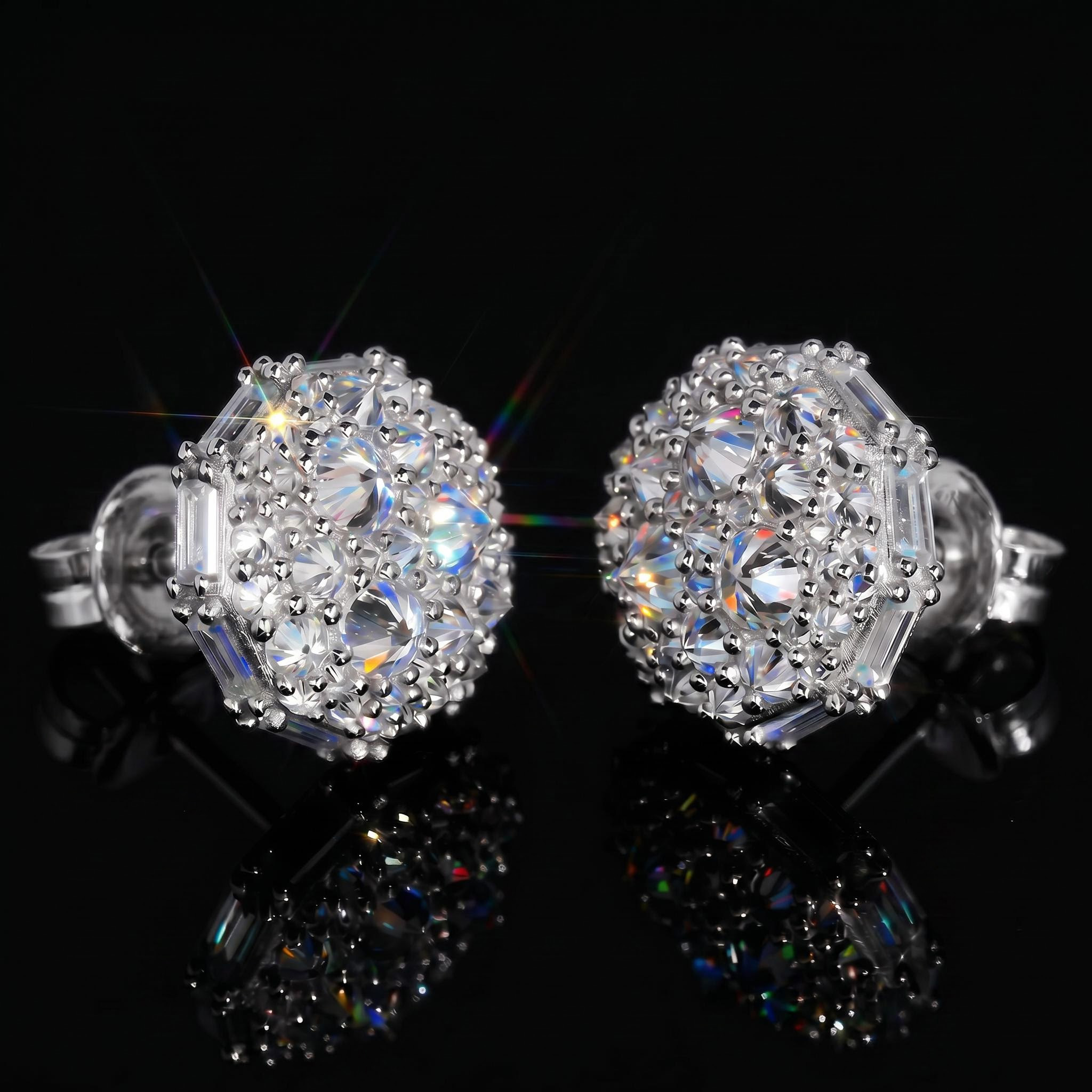 Iced Out Round&Baguette Mosaic Setting Inverted Earrings Iced Out Round&Baguette Mosaic Setting Inverted Earrings