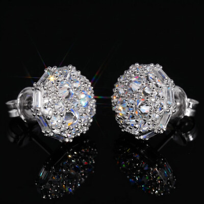 Iced Out Round&Baguette Mosaic Setting Inverted Earrings
