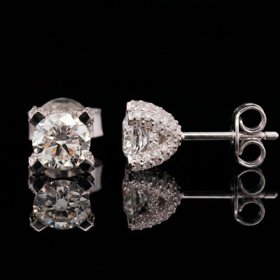 Iced Out Martini Setting Round Cut Full Paved Earrings