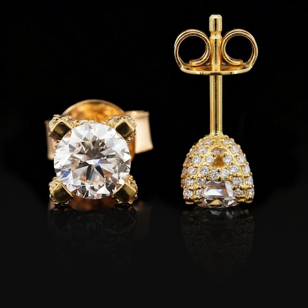 Iced Out Martini Setting Round Cut Full Paved Earrings