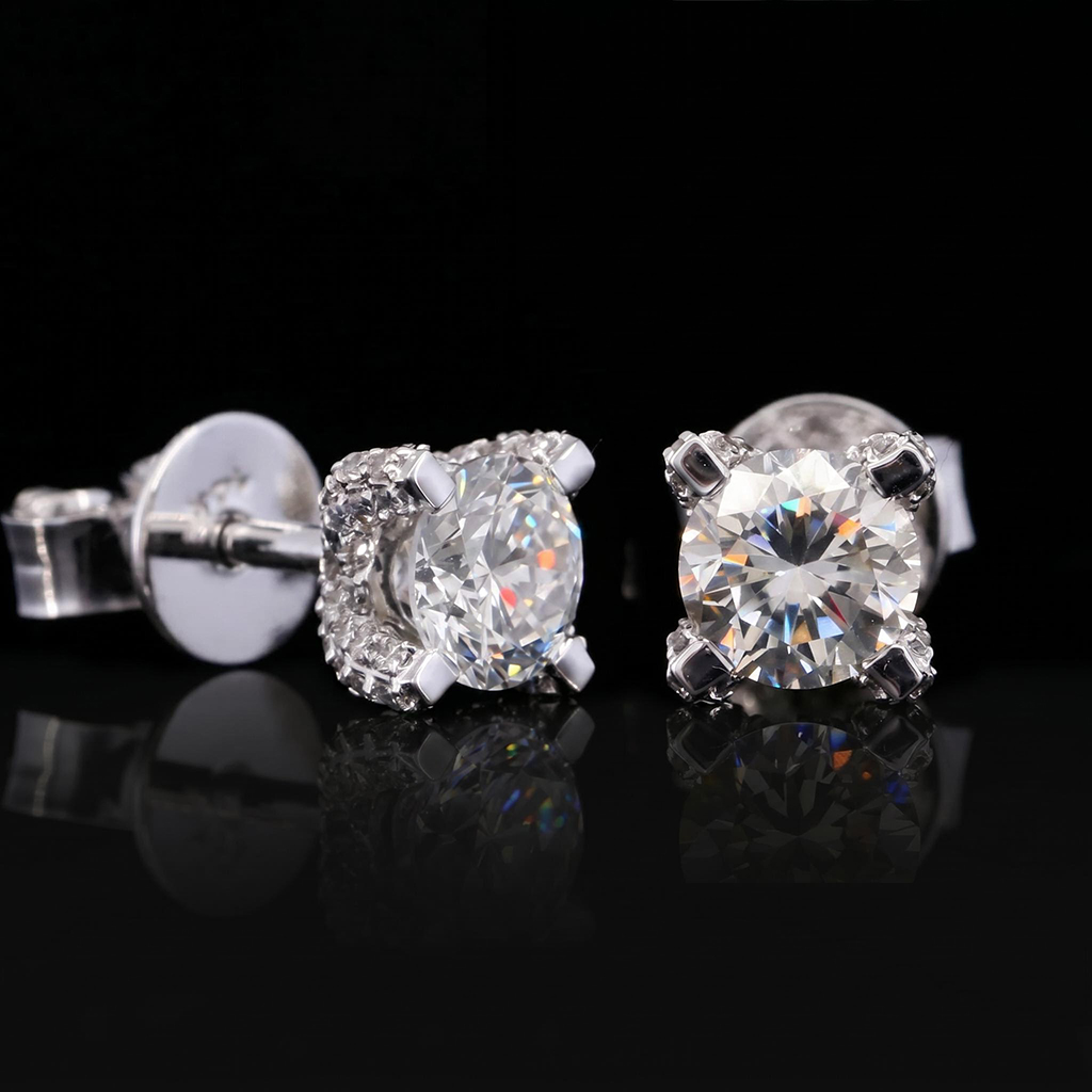 Iced Out Martini Setting Round Cut Full Paved Earrings