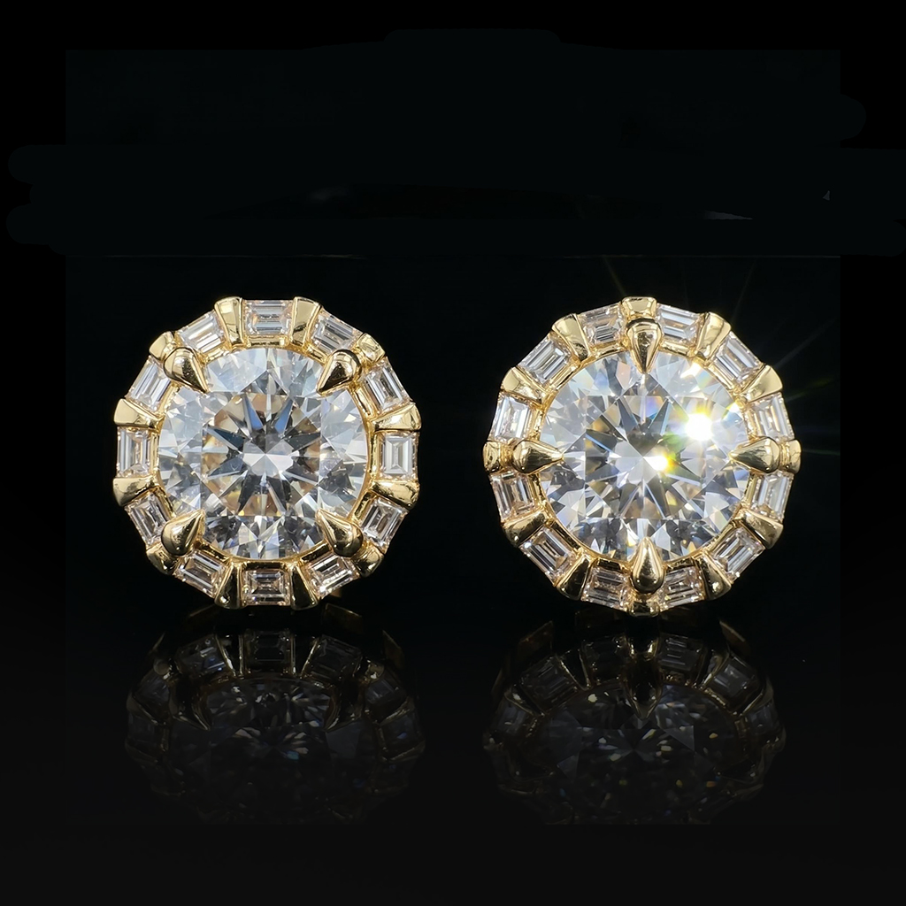 Iced Out Round&Baguette Cut  Earrings