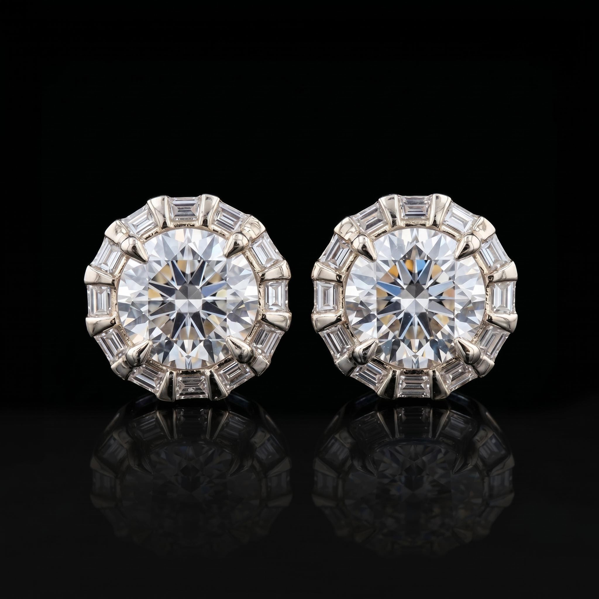 Iced Out Round&Baguette Cut  Earrings