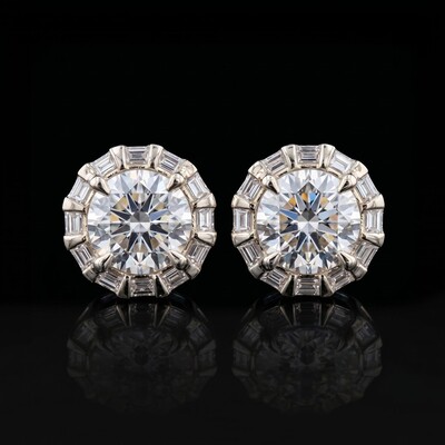 Iced Out Round&Baguette Cut  Earrings